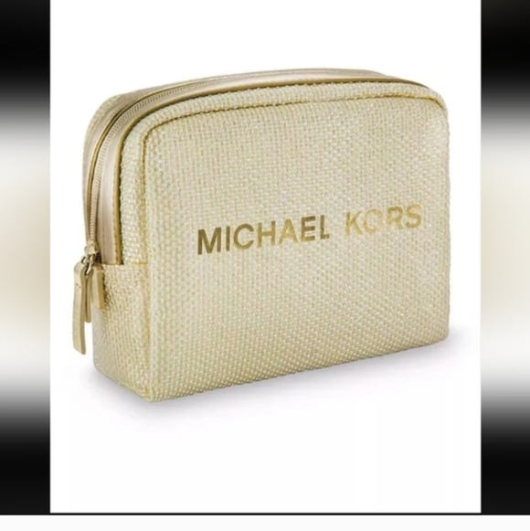 Michael Kors Handbags - Michael Kors Shimmering Tweed Gold Logo Zip Pouch & Duster 4x6"